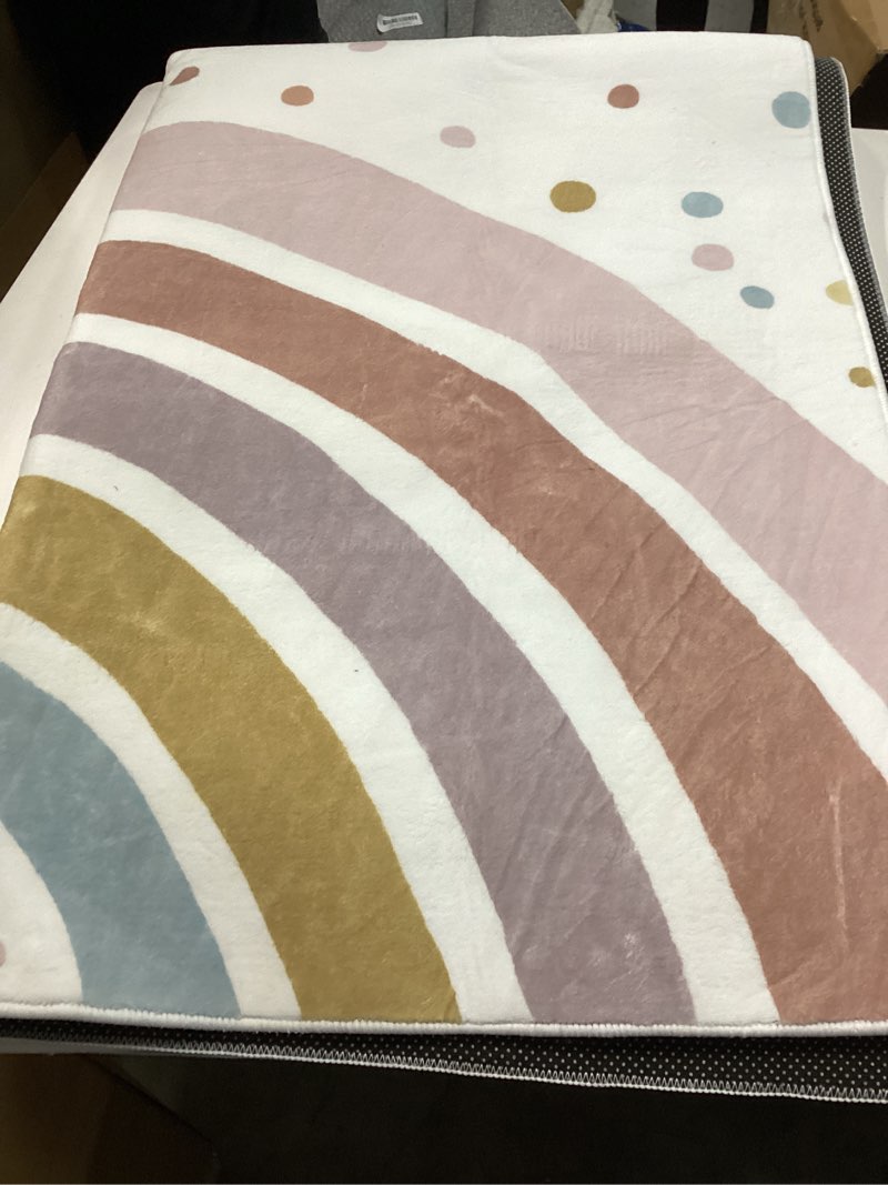 Condition photo showing Good Condition for STARUIA Boho Rainbow Rug for Kids Room, 4x6 Washable Nursery Rug for Girls Bedroom Princess Castle, Soft Kids Carpet Non-Slip Area Rug for Classroom Playroom Tent