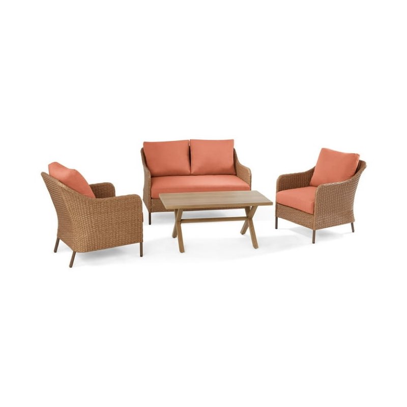 mainstays chelsea outdoor patio steel 4-pieces deeping seating set with terra cotta cushions