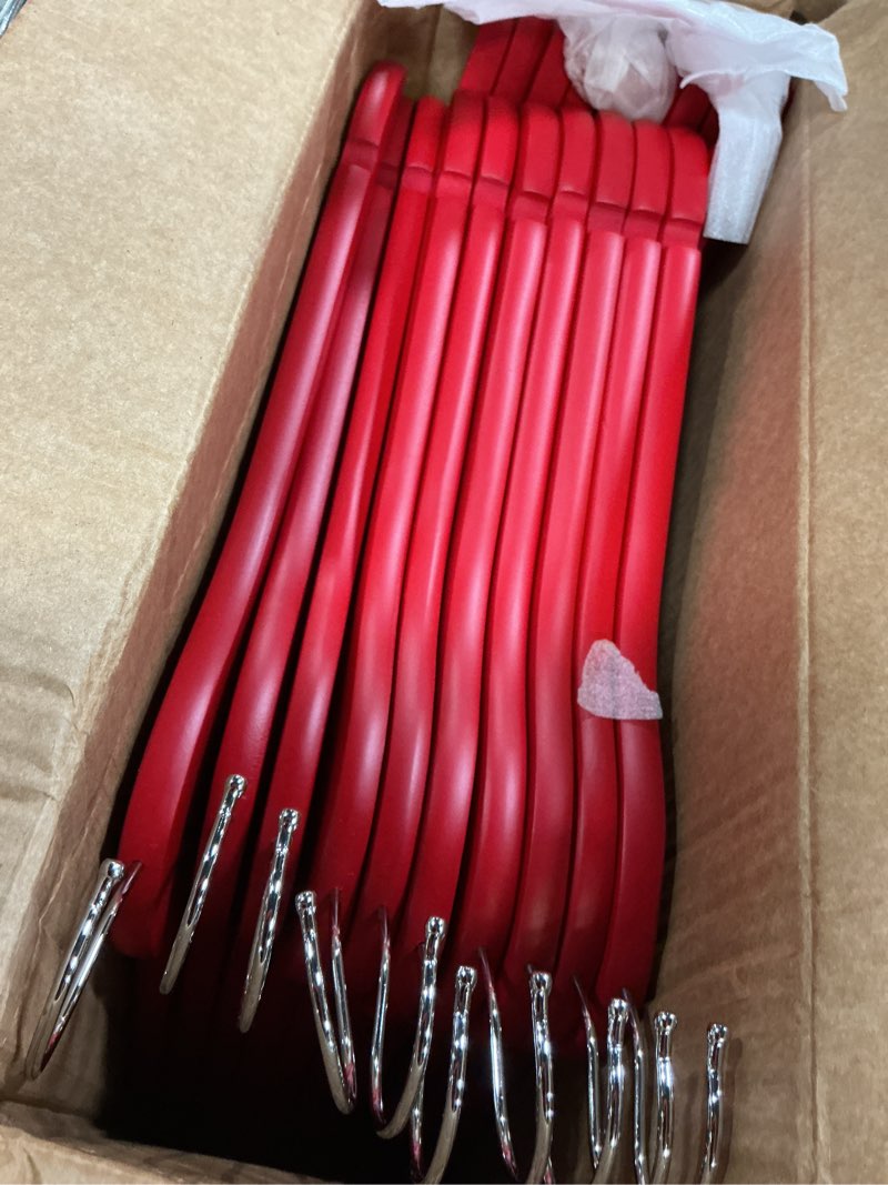 Condition photo showing Good Condition for passionate red wooden hangers 20 pack for adults heavy duty non-slip clothes hangers, colorful wood hangers pack of 20 sturdy coat hangers for men women shirts pants coats assorted colors (red)