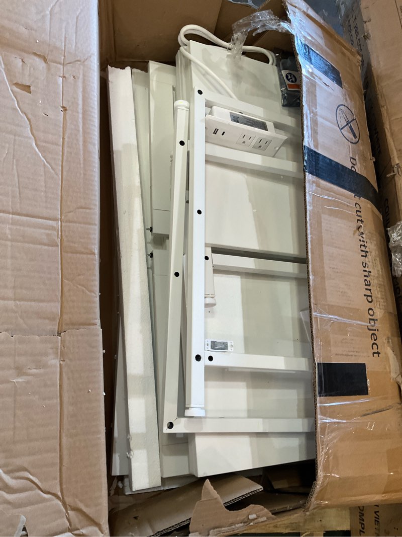 Condition photo showing As Is for yitahome tv stand with led lights & charging station, farmhouse entertainment center with storage cabinets & shelves, cross-pattern doors, fits tvs up to 70'', tv consoles for living room, white