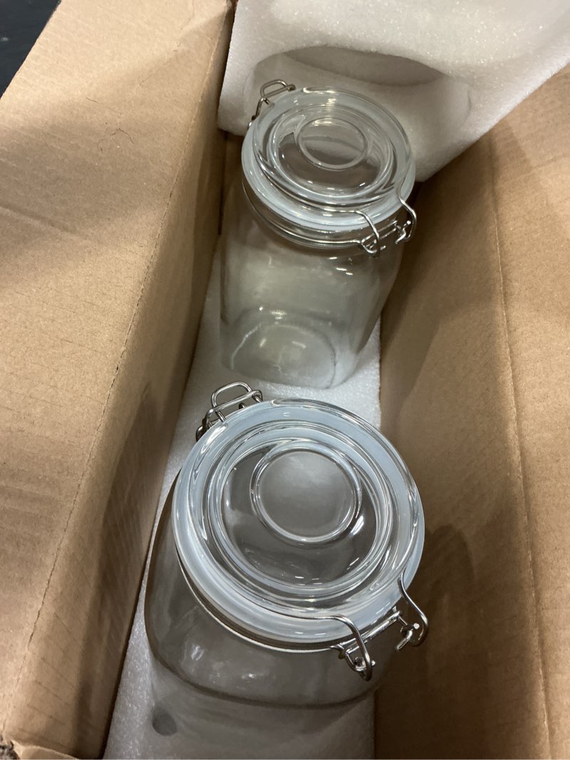 Condition photo showing Good Condition for suroque glass jars with airtight lid, large glass food storage jars, 2 pack wide mouth airtight glass jars ffor flour, cereal, coffee, pasta and canning(70oz) 70oz/2l