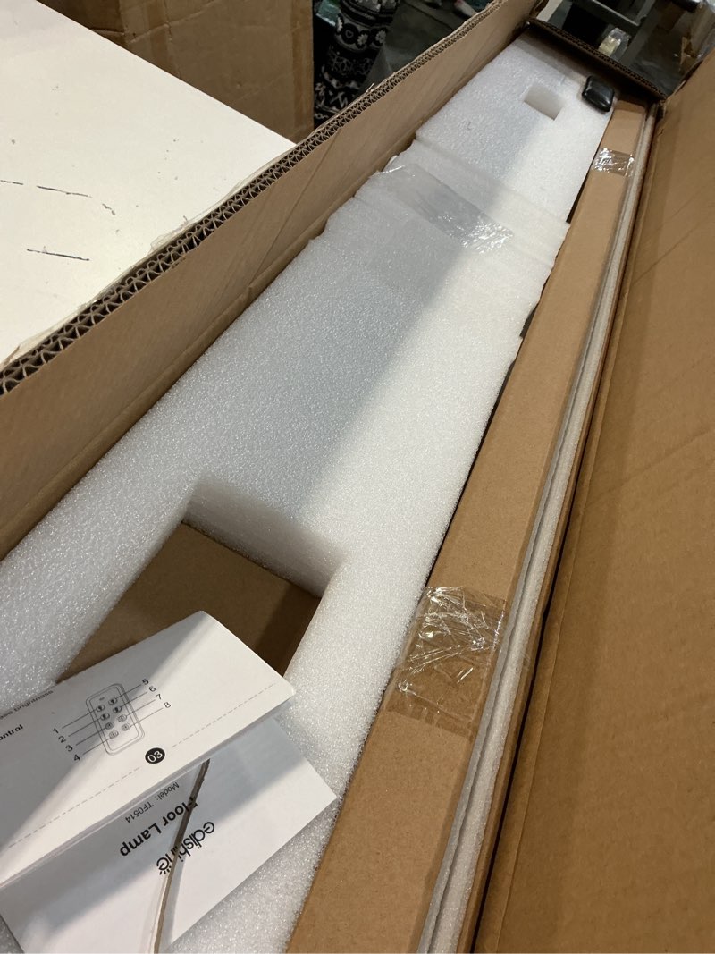 Condition photo showing Good Condition for edishine led corner floor lamp, new gesture control dimmable corner light with remote control, 3000k-6000k eye caring standing lamp, modern minimalist lit lamp for bedroom, living room, office, white