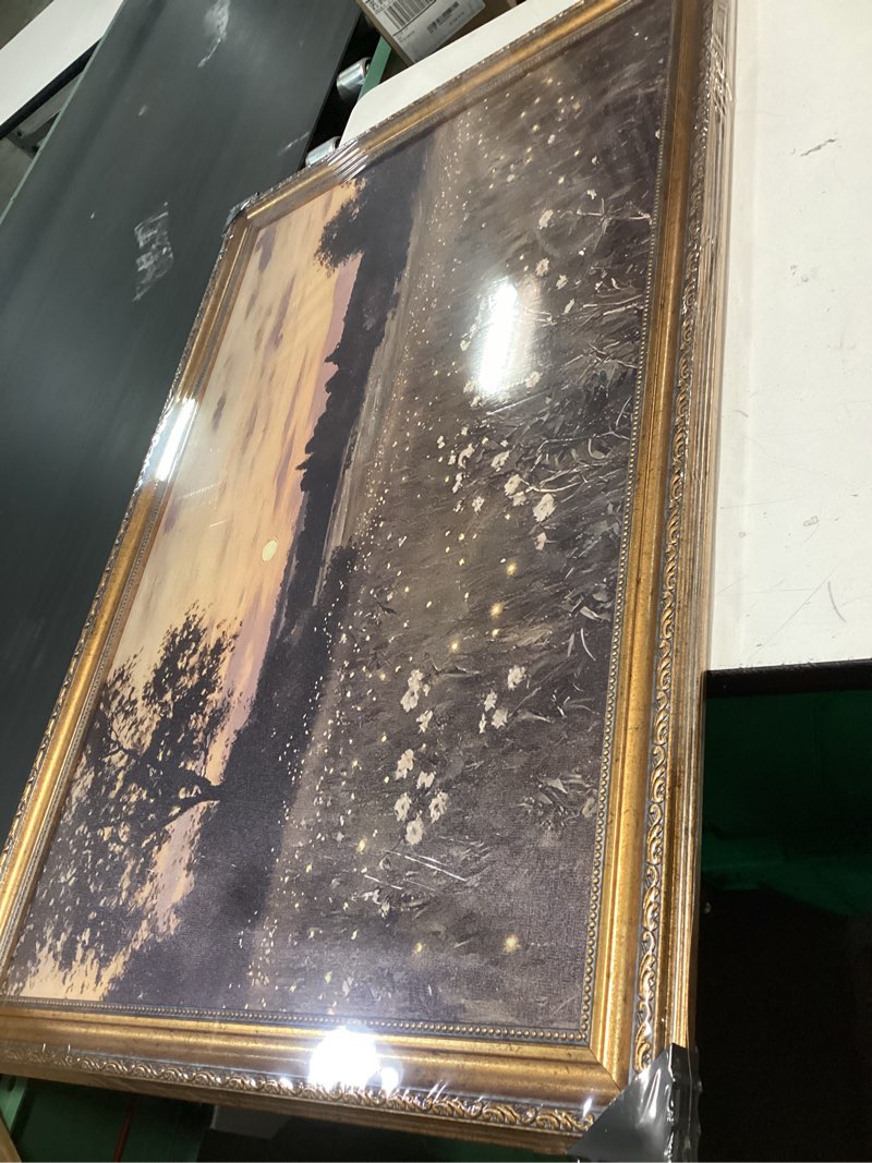 Condition photo showing New/Like New for Qcrpnhy Firefly Field Poster Night Wall Art Countryside Wall Decor Evening Landscape Canvas Print For Bedroom Living Room Office 24x36inch Golden frame 24"L x 36"W style-3