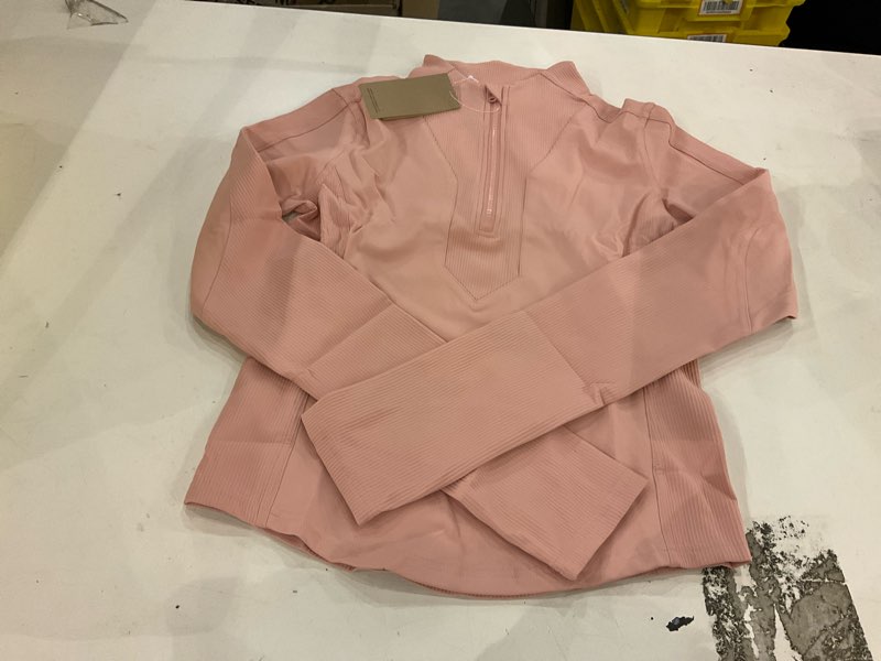 Condition photo showing New/Like New for Lightbare Women’s Cropped Workout Jacket Lightweight Slim Fit Long Sleeve Half Zip Athletic Tops for Yoga Running Track Peach Pink Medium