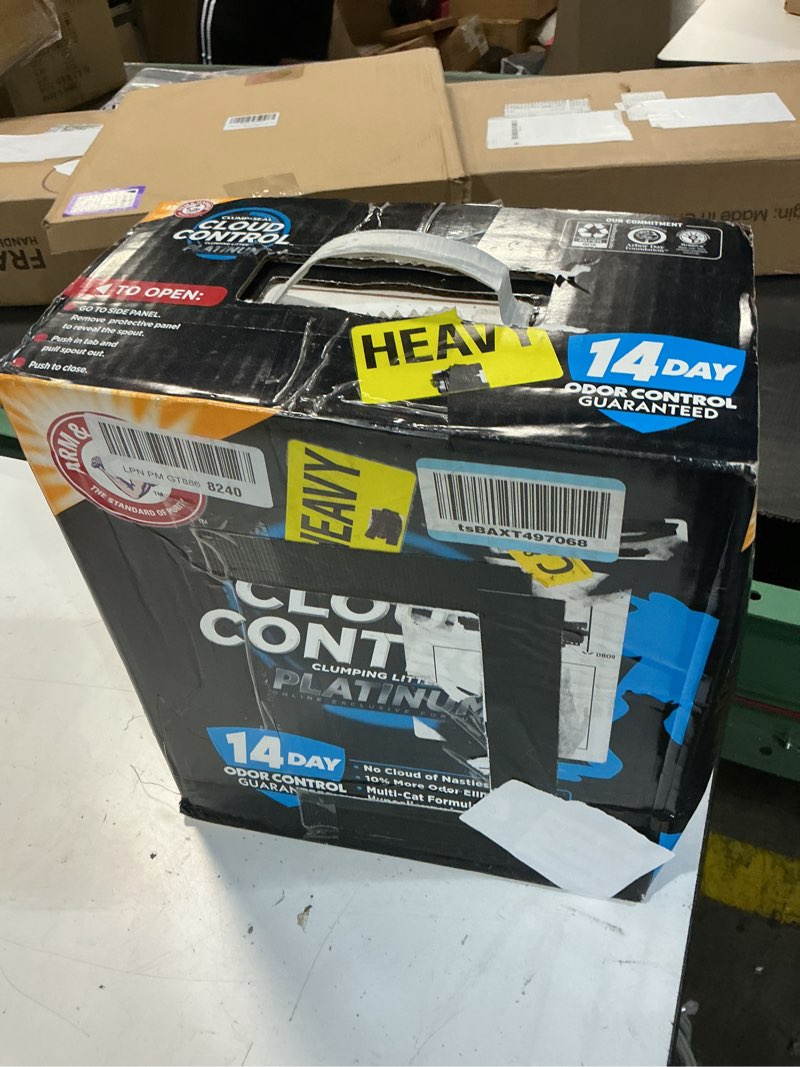 Condition photo showing New/Like New for arm & hammer cloud control platinum cat litter, multi-cat clumping litter, hypoallergenic and dust-free, 14-day odor control, 37 lbs cloud control platinum clumping litter