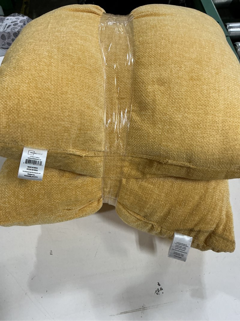 Condition photo showing As Is for mainstays 18" x 18" solid chenille yellow polyester decorative pillow set (2 count)