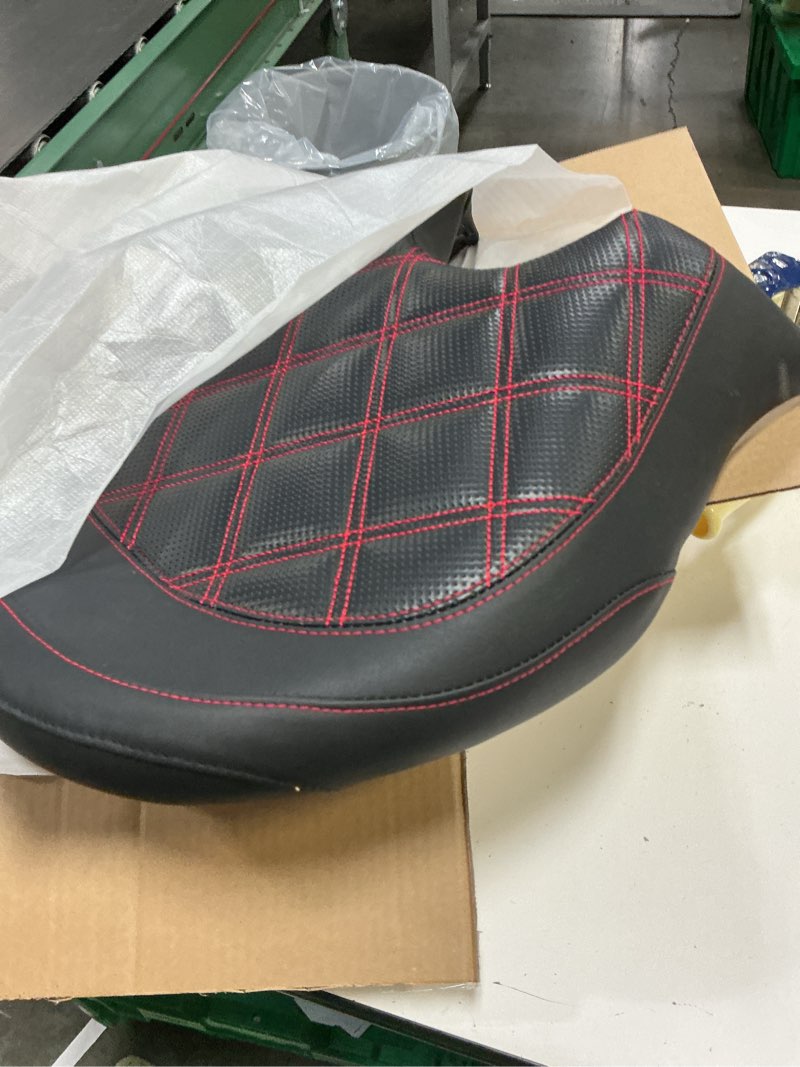 Condition photo showing Good Condition for kiawnia driver solo seat driver comfort seat fit for can am ryker 600 ryker 900 2019-2023 black leather side panels and diamond double line stitching replace 219400795 (black w/red stitching) black w/ red stitching
