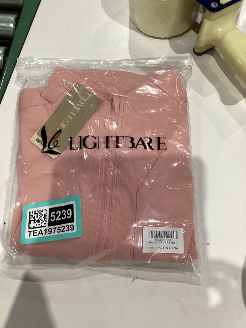 Condition photo showing New/Like New for Lightbare Women’s Cropped Workout Jacket Lightweight Slim Fit Long Sleeve Half Zip Athletic Tops for Yoga Running Track Peach Pink Medium