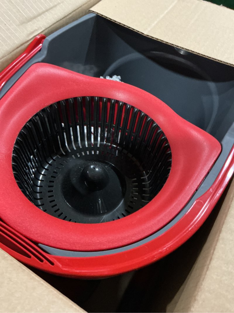 Condition photo showing As Is for o-cedar easywring microfiber spin mop, bucket floor cleaning system, red, gray, standard #1 easywring system