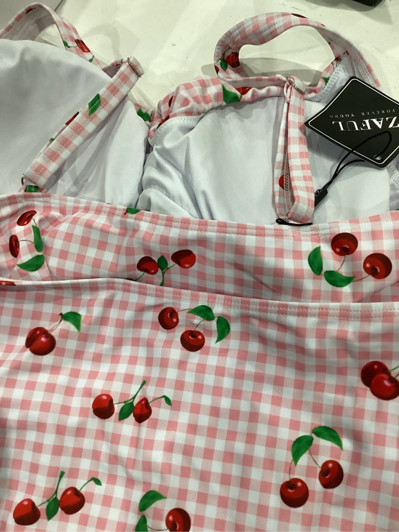 Condition photo showing Good Condition for zaful two piece tankini swimsuits for women cute bathing suit twist front cropped swim tank top with high waisted bottom pink cherry x-large