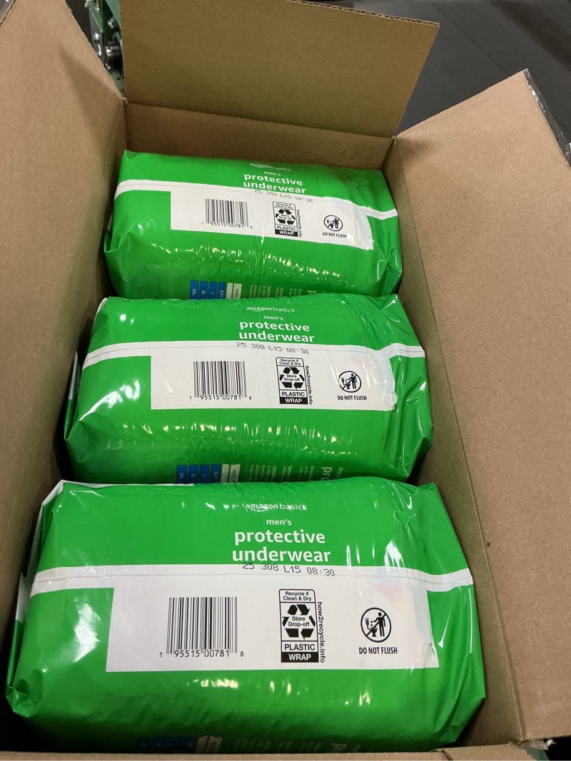 Condition photo showing New/Like New for (Size: X-Large )Amazon Basics Incontinence Underwear for Men, Maximum Absorbency, X-Large, 48 Count (3 Packs of 16) X-Large 48.0