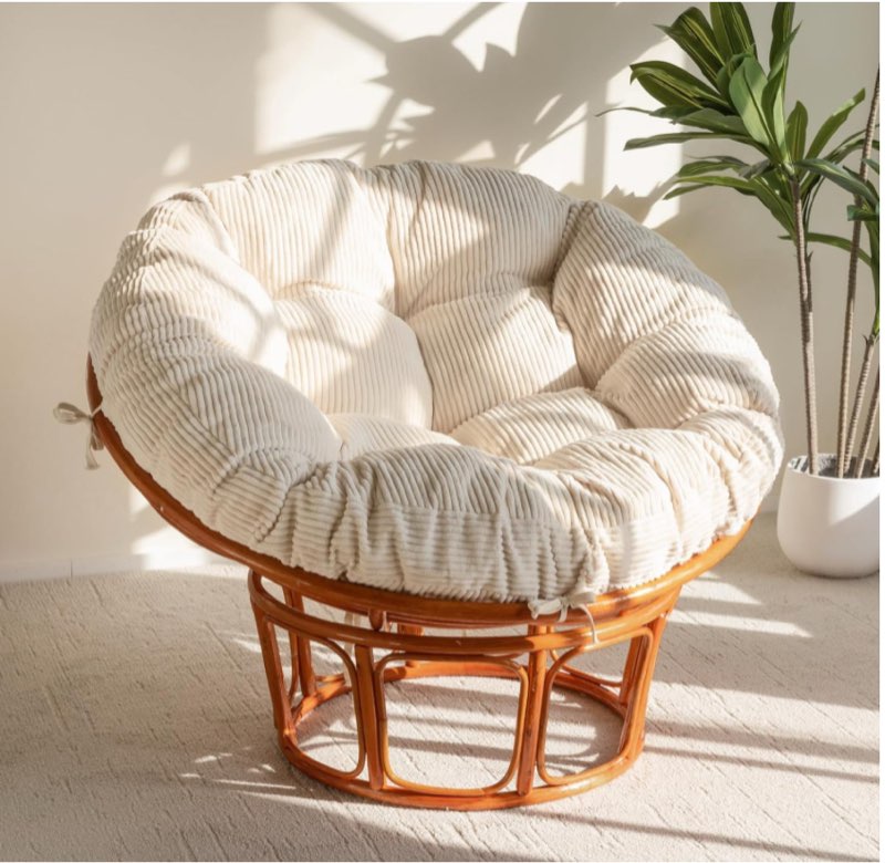 HIGOGOGO Papasan Chair Cushion with Corduroy Cover (Without Chair), 48 x 48 Inch Supportive Cushion, Overstuffed Chair Cushion,Beige