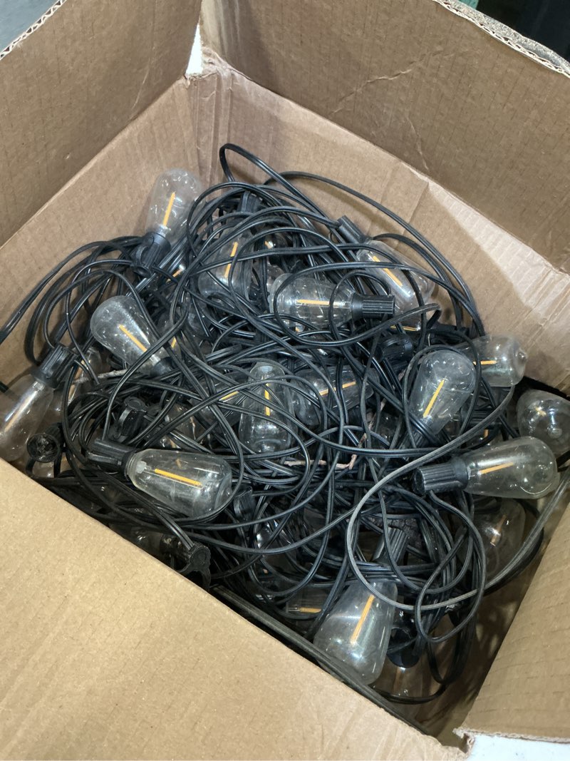 Condition photo showing As Is for (Similar image) Commercial Grade, Suspended Socket String Lights & LED S14 Vintage Bulbs