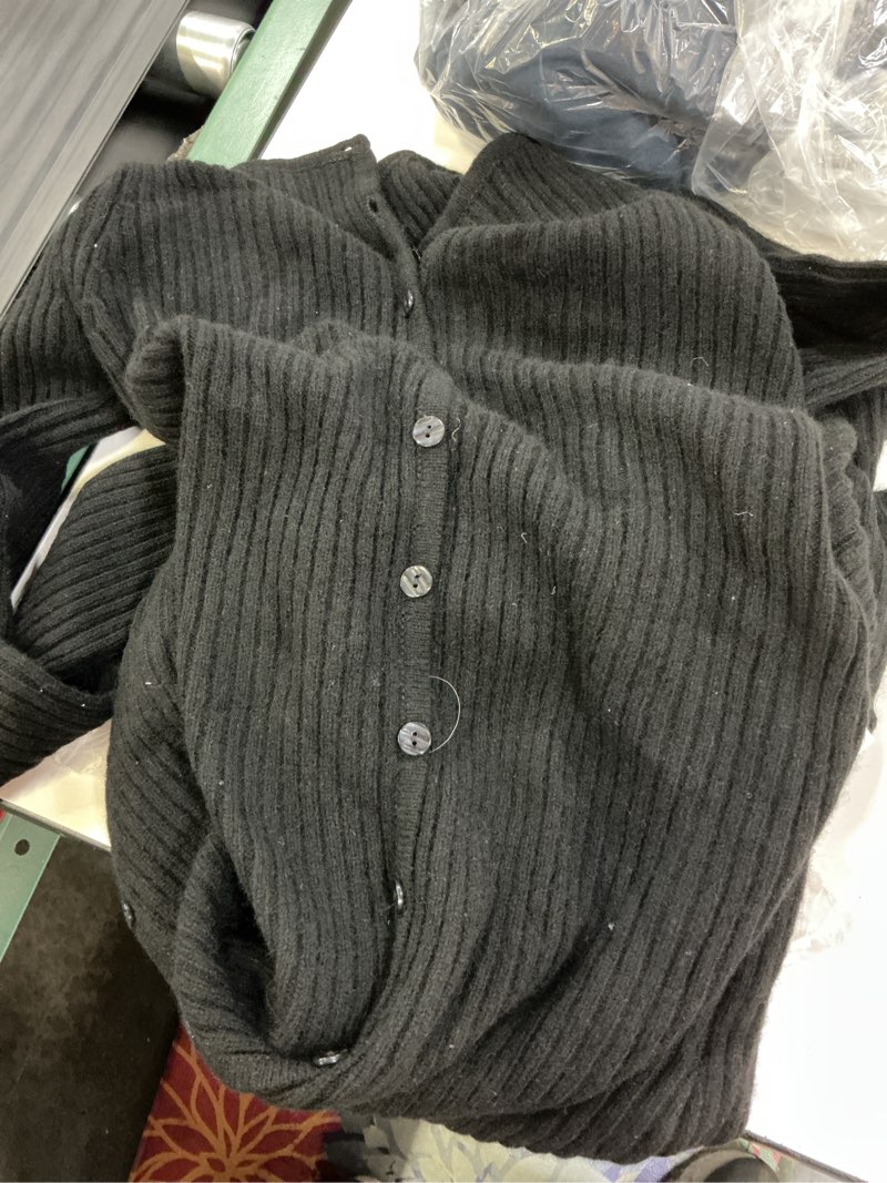 Condition photo showing As Is for 100% yak wool ribbed cardigan sweater dress black size s