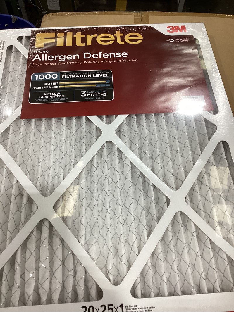 Condition photo showing New/Like New for Filtrete 20x25x1 AC Furnace Air Filter, MERV 11, MPR 1000, Micro Allergen Defense, 3-Month Pleated 1-Inch Electrostatic Air Cleaning Filter, 2 Pack (Actual Size 19.688 x 24.688 x 0.84 in)