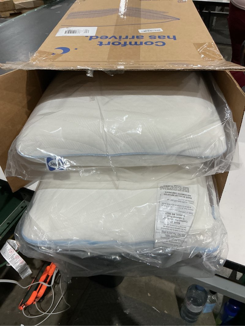 Condition photo showing Good Condition for sealy dreamlife queen size memory foam cooling pillow with surface guard technology, removable machine-washable cover, 1 year limited warranty, white (2 pack) 2 pack queen