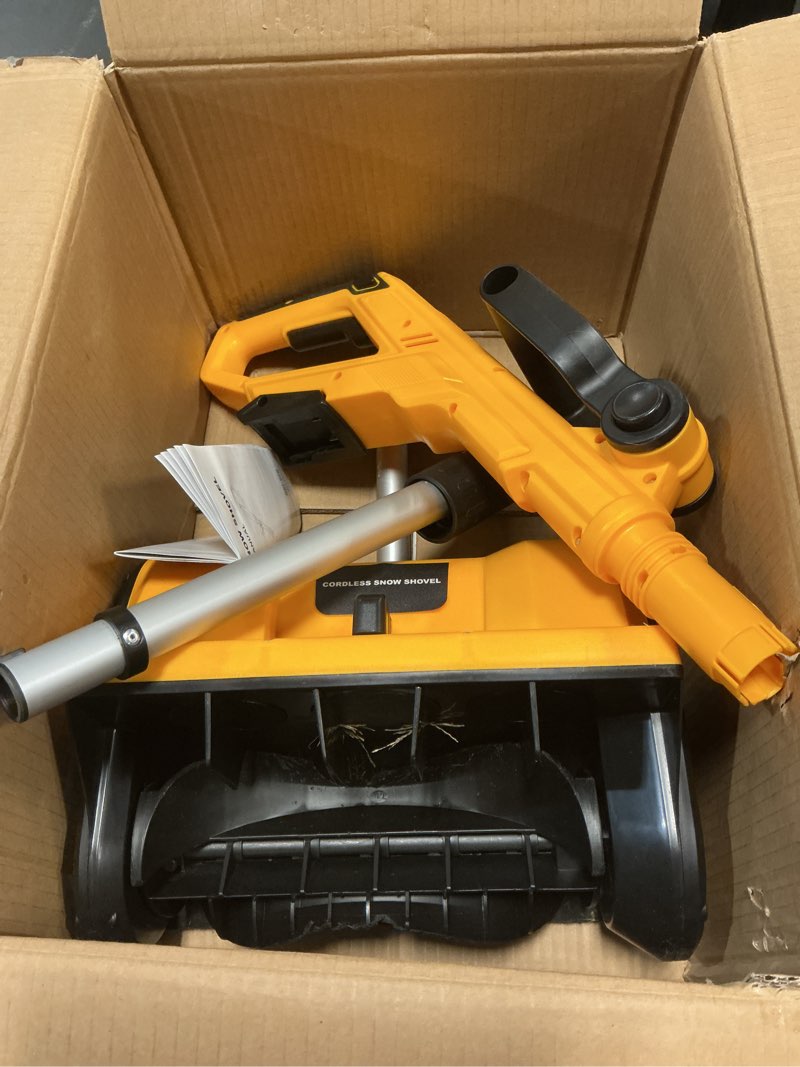 Condition photo showing As Is for 12" Cordless Snow Shovel (NO Battery) Compatible with Dewalt 20V Max Battery, Electric Snow Shovel with Directional Plate & Adjustable Front Handle, Cordless Snow Blower for Driveway/Patio/Sidewalk For Dewalt 20V Battery(Yellow)
