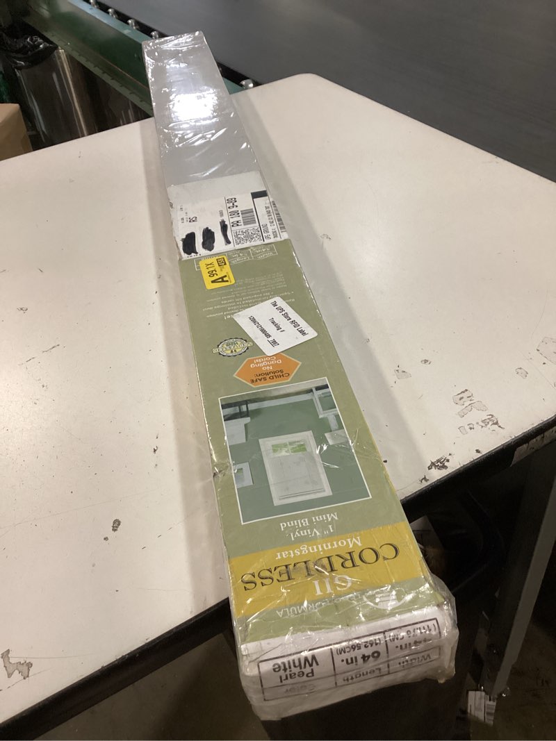 Condition photo showing New/Like New for Cordless Light Filtering Mini Blind - 44 Inch Width, 64 Inch Length, 1" Slat Size - Pearl White - Cordless GII Morningstar Horizontal Windows Blinds for Interior by Achim Home Decor 44"W x 64"H Pearl White
