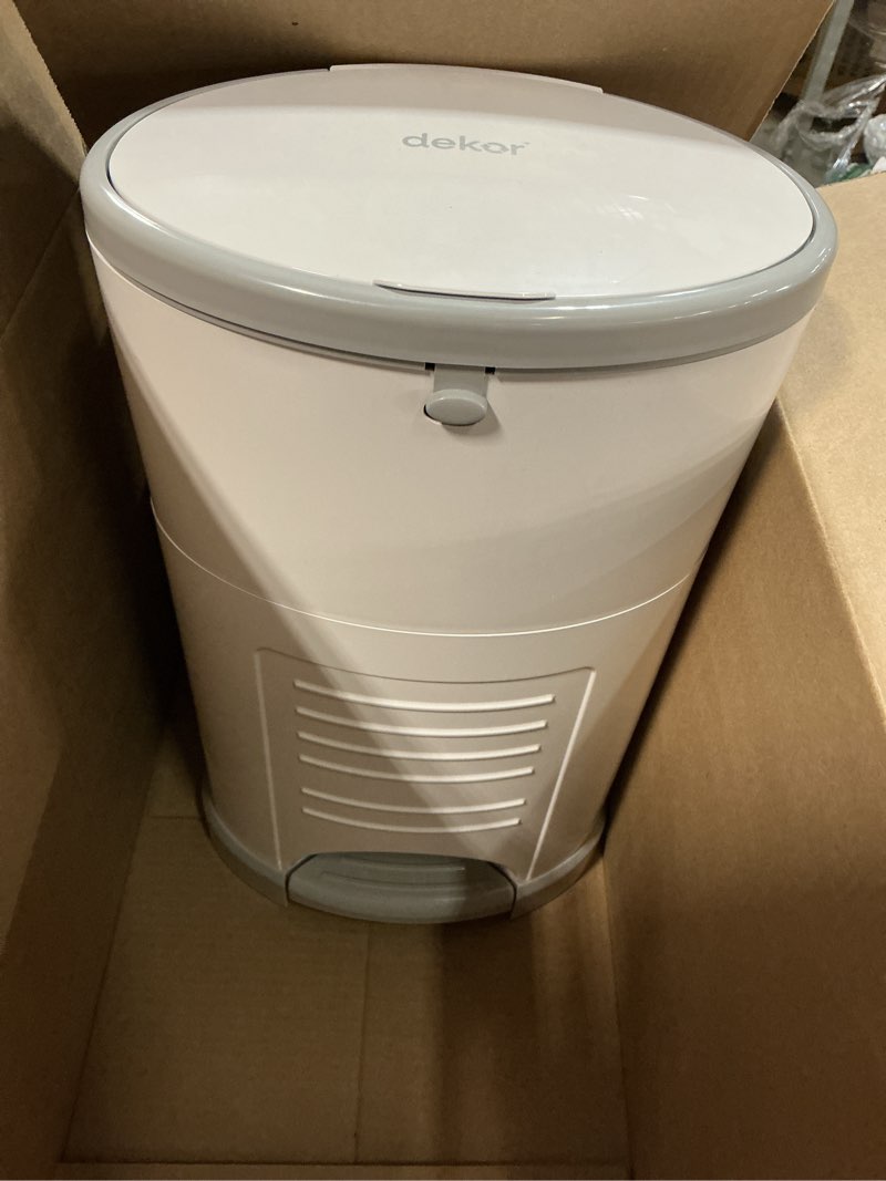 Condition photo showing Good Condition for diaper dekor eko mini diaper pail, white, only eco-friendly diaper pail made with 70% recycled materials, hands-free: step–drop–done, cost-effective refill system eko white