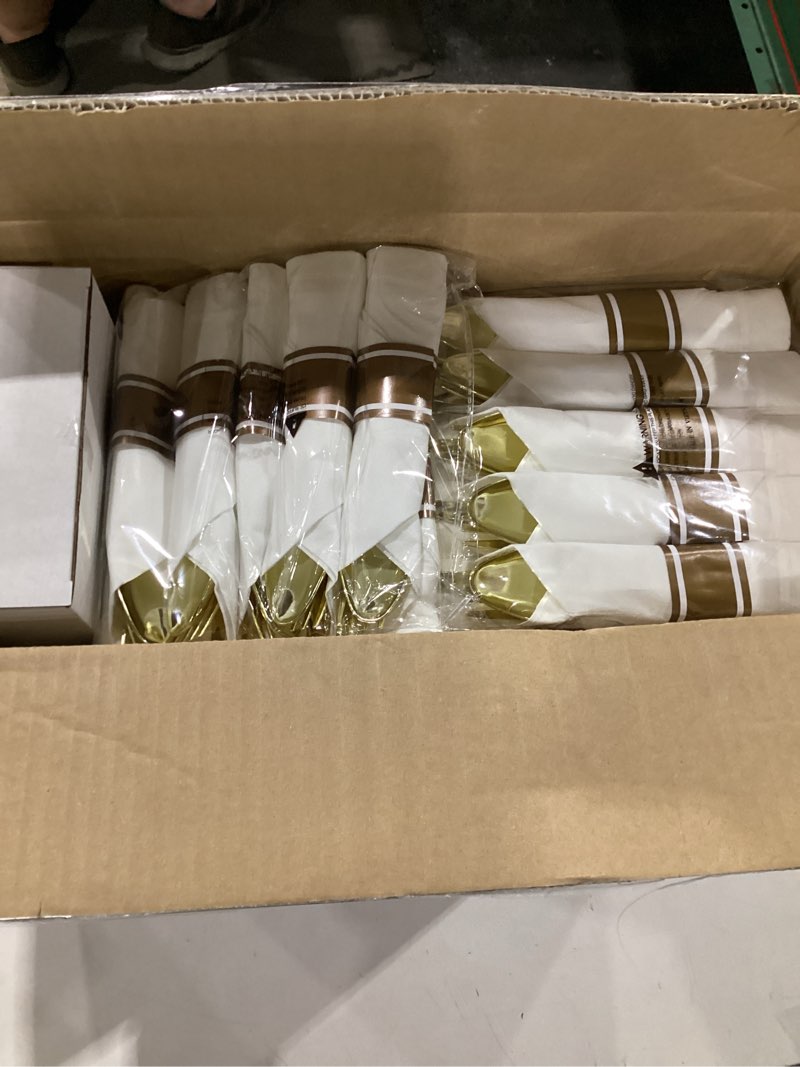 Condition photo showing New/Like New for nervure 350pcs gold plastic plates - gold plastic dinnerware sets for 50 guests - 100 disposable plates, 150 silverware, 50 cups, 50 napkins for wedding & party gold 50