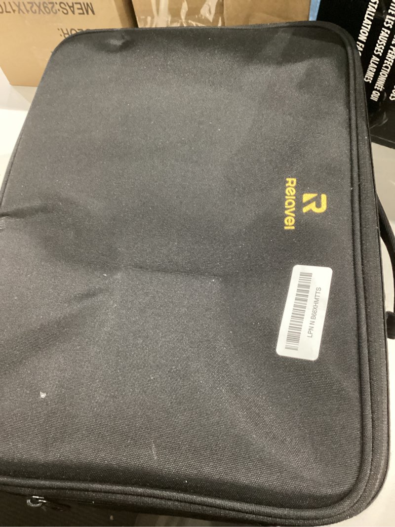 Condition photo showing Good Condition for Relavel Large Makeup Bag with 3 Removable Pouches, Travel Train Case Cosmetic Organizer Carrying Box for Makeup Artists Hairstylist with Adjustable Dividers, Brush Holder and Shoulder Strap, Black Large black with 3 clear bags