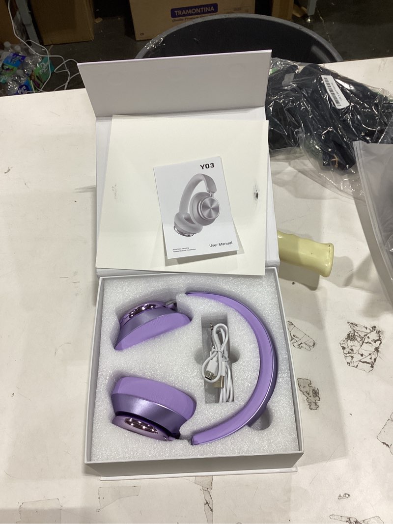 Condition photo showing New/Like New for Wentronic Y03 Bluetooth Headphones Wireless Active Noise Cancelling Over Ear Headphones 48 Hours Playtime High Sound Quality 6 EQ Music Mode Headphones with Soft Ear Cushion - Purple