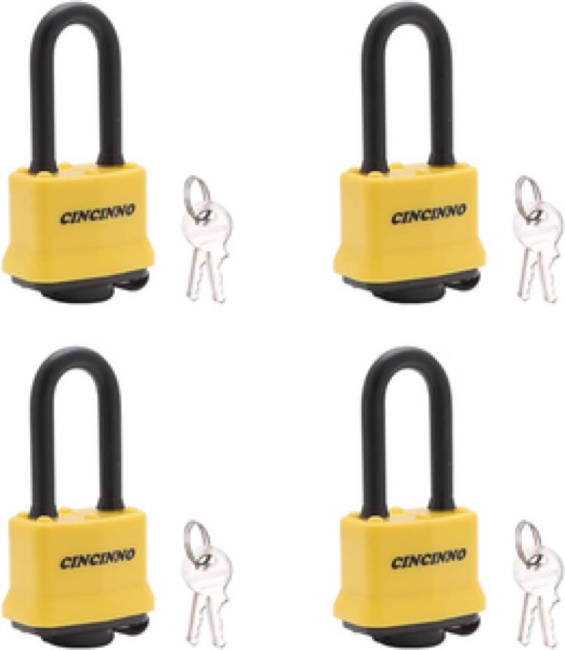  4 Pack Heavy Duty Covered Laminated Steel Padlocks Keyed Alike, Weatherproof Pad4