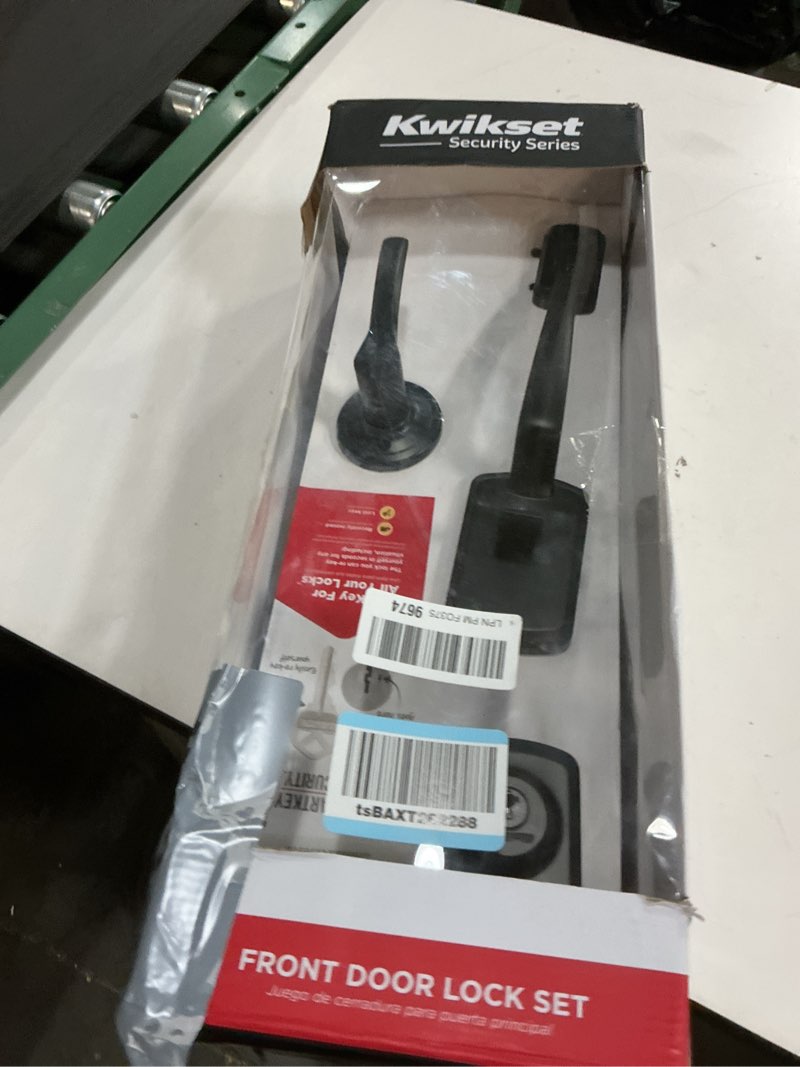 Condition photo showing Good Condition for Kwikset Henley Front Door Lock Handle and Deadbolt Set, Entry Handleset Exterior with Interior Reversible Lever, Matte Black, Pick Resistant SmartKey Rekey Deadbolt Security, with Microban Protection