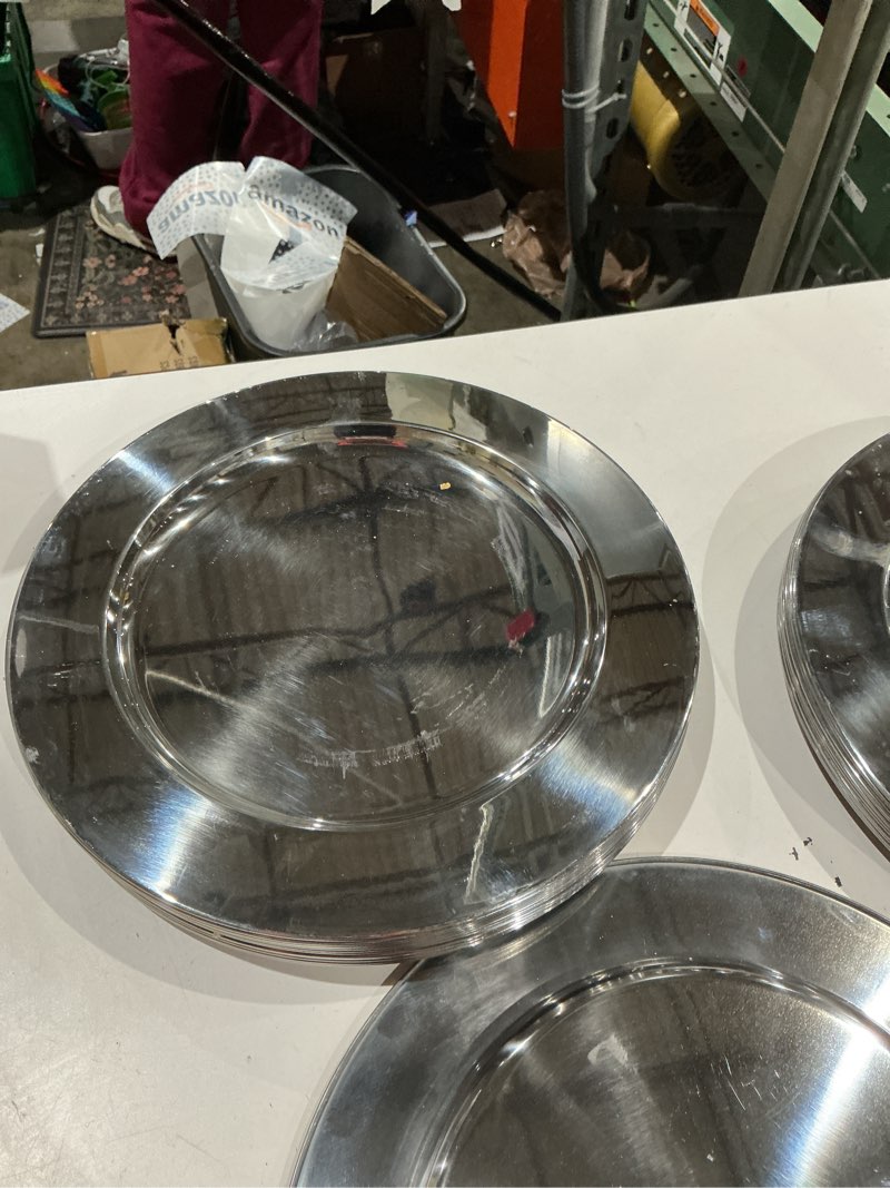 Condition photo showing Good Condition for blcculi 12 pack stainless steel charger plates,13 inch metallic silver charger plates,round stainless steel chargers for dinner plate,wedding,party decroation 12 pcs