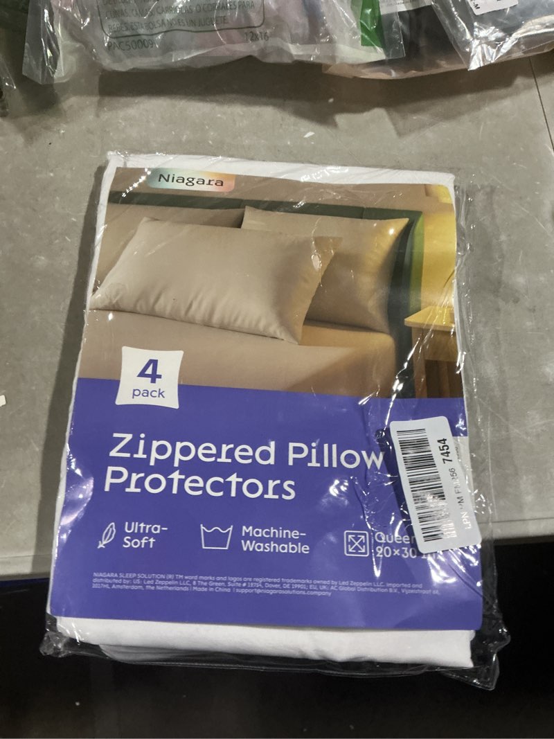 Condition photo showing Good Condition for ultra soft pillow protectors with zipper queen size - set of 4 breathable pillow covers - 100% protection against stains, dust & dirt - machine washable (white) white queen (pack of 4)