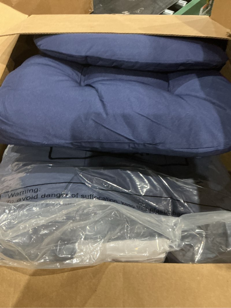 Condition photo showing As Is for (missing one)thyle outdoor chair cushions set of 6 waterproof sun protection square tufted overstuffed patio furniture seat cushion for patio furniture dining indoor 19\" x 19\"(navy blue)