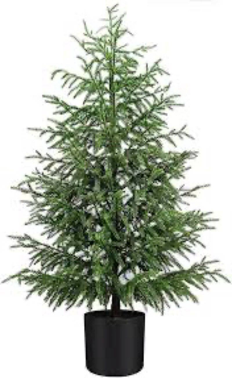 ENVEN Norfolk Pine Christmas Tree Real Touch Faux Tree with Black Pot, Realistic Indoor Holiday Deco