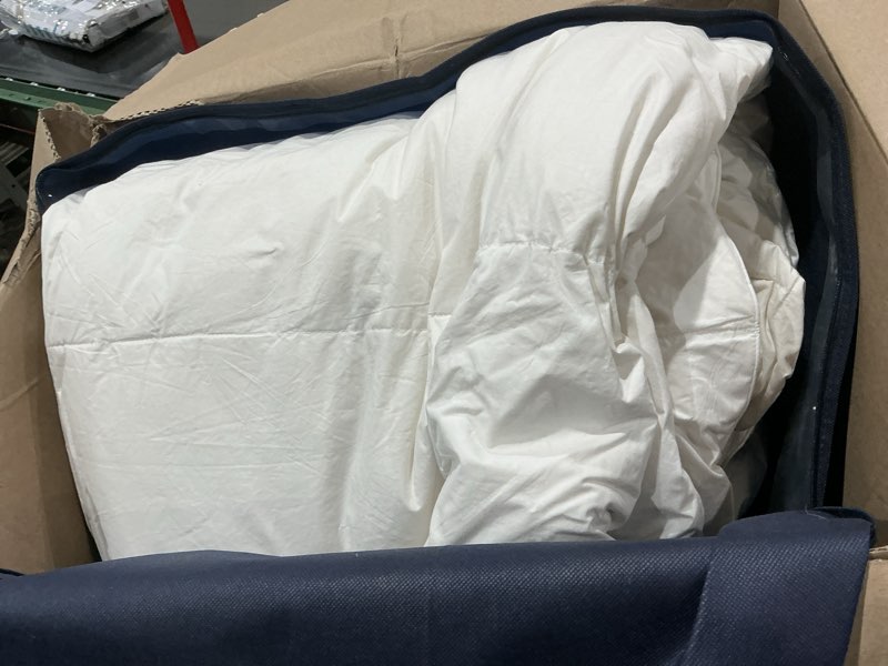 Condition photo showing As Is for serta goose feather down fiber comforter queen size - 100% cotton cover duvet insert - hotel luxury hypoallergenic bedding comforter all season medium warmth 90 x 90 inch white white/all season queen