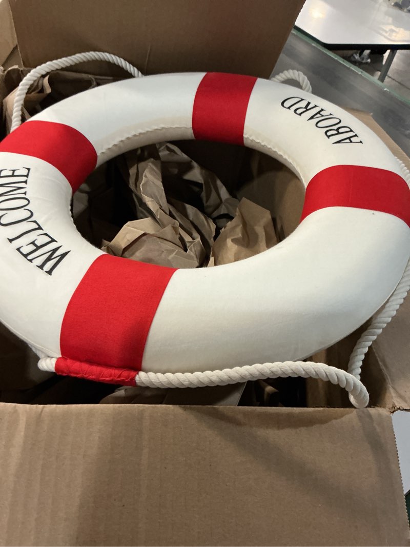 Condition photo showing Good Condition for morromorn lifebuoy wall hanging decor - welcome aboard mediterranean style home decoration (red, 18")