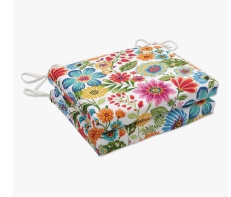 pillow perfect bright floral indoor/outdoor chair pad with ties, 2 count, 16" x 18.5", blue/purple g