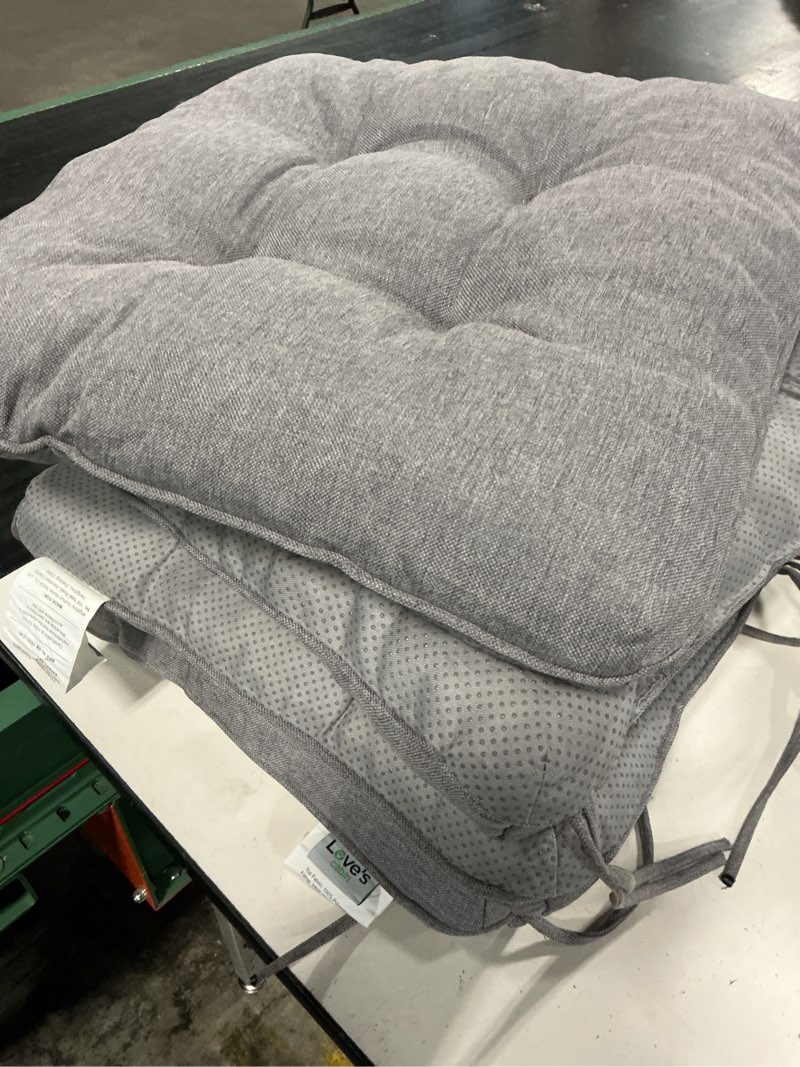 Condition photo showing Good Condition for love's cabin memory foam chair cushions set of 4, 15.5 inch, grey | 15.5"x15.5"x3.5", indoor & outdoor chair seat pads with non-slip bottom and ties, for dining, kitchen, office and patio chair