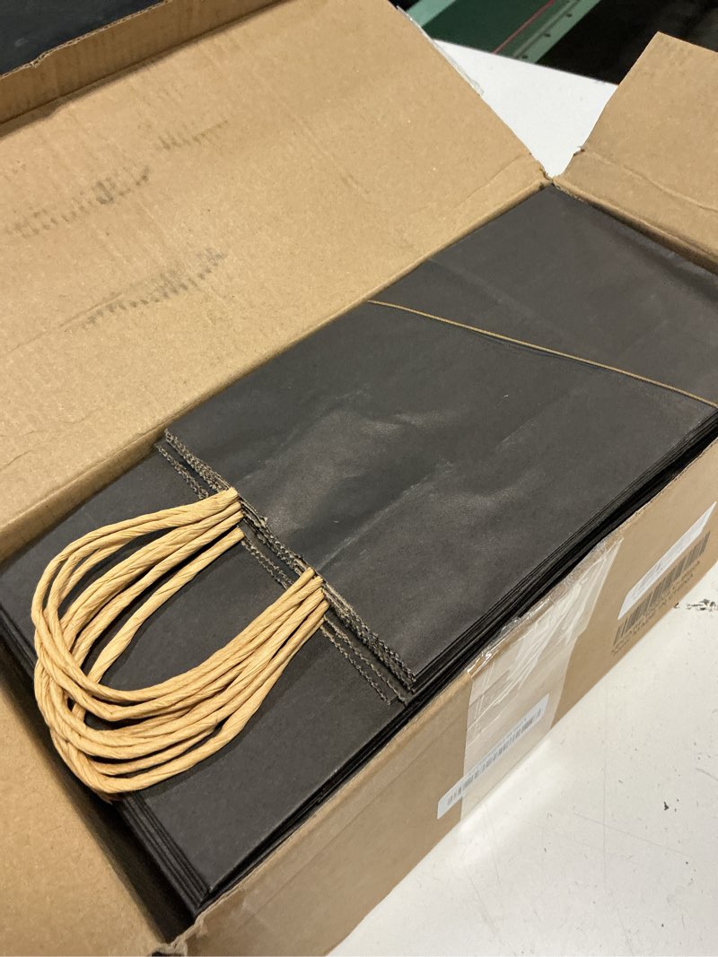Condition photo showing Good Condition for xpcare 100pcs paper gift bags 5.25x3.25x8.25'', small paper bags with handles bulk, kraft paper bags for birthday party favors, shopping, retail black black 1 count (pack of 100)