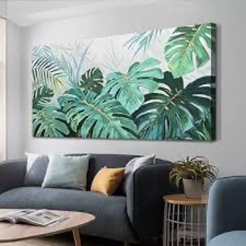 Enartly Tropical Green Leaf Canvas Wall Art Monstera Palm Leaf Painting Jungle Plant Botanical Pictu