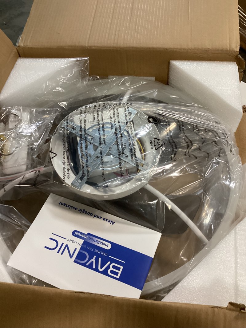 Condition photo showing Good Condition for Ceiling Fan with Light,Low Profile Ceiling Fans,Flush Mount Ceiling Fan, Smart Fandelier Ceiling Fans,Alexa&Google Assistant,Voice/APP/Remote Control,BluetoothSpeaker,for Bedroom/Small Room White ALexa&Speaker