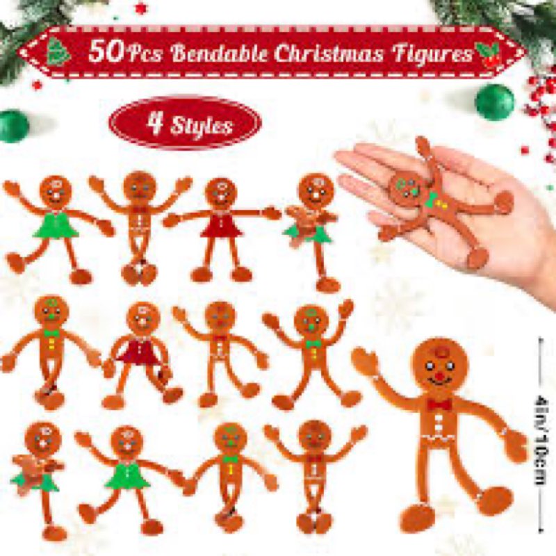 Meooeck 50 Pieces Gingerbread Bendable Christmas Bendable Figures Christmas Gingerbread Man Stocking