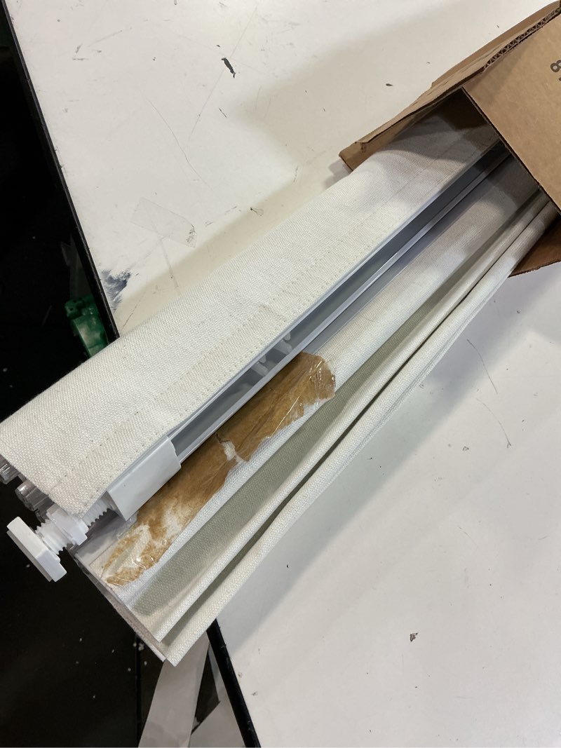 Condition photo showing As Is for boolegon blackout roller shades for windows,cordless,linen fabric,roller blinds,thermal insulated fabric uv protection,window shades for home,office,bedroom,door,blackout-gray,custom size