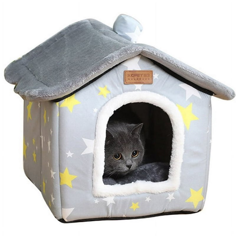 (Incomplete)PETIMI Cat House, Foldable Small Dog House, Cozy Indoor/Outdoor Pet House for Cats and Small Dogs with Removable Cushion Clearance