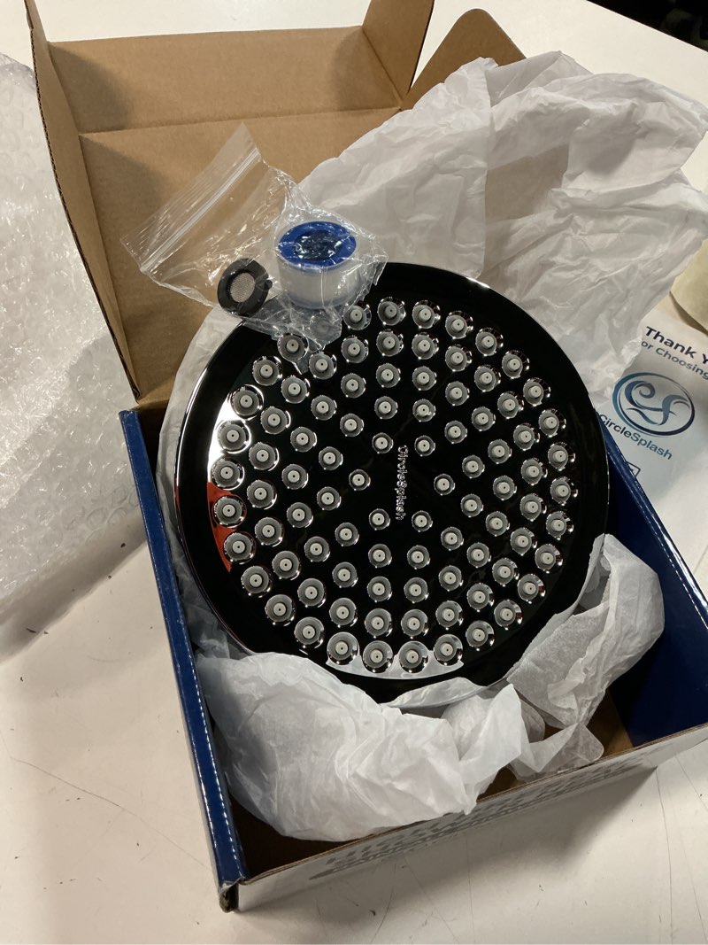 Condition photo showing New/Like New for high pressure shower head - anti-clogging silicone nozzles - 2.5 gpm removable restrictor - easy to clean adjustable replacement - easy to install with plumbers tape - 6 inch - classic chrome finish chrome 2.5gpm