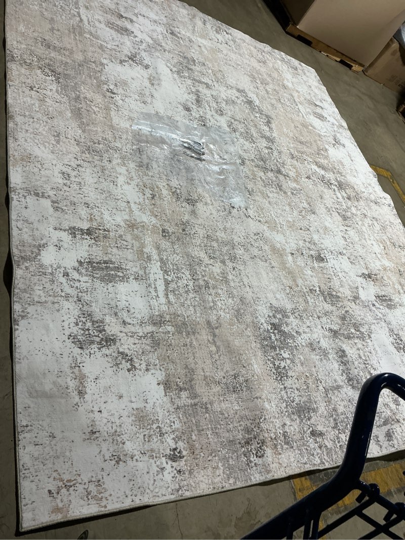 Condition photo showing Good Condition for srugn washable rugs 10x12 area rugs for living room,modern abstract rugs for bedroom,large carpets,ultra soft faux wool retro dining room rug,non slip&non-shedding low pile print rug- beige grey 10' x 12' (rectangular) brown-grey-beige-slate