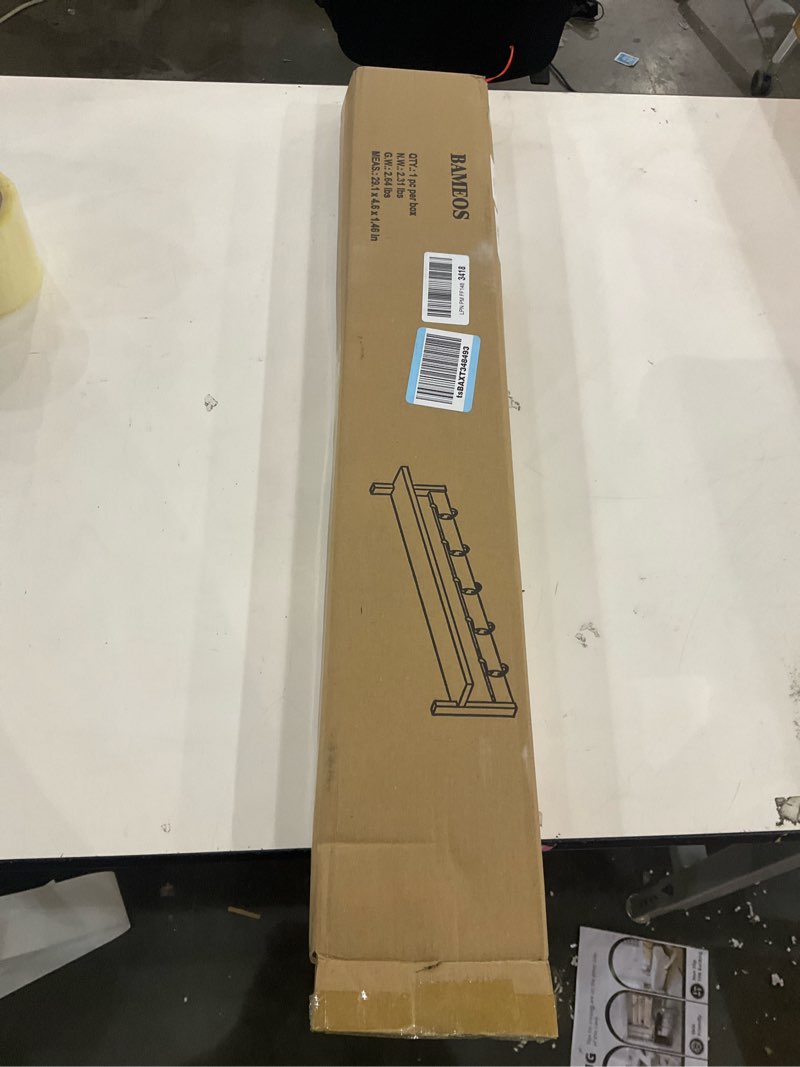 Condition photo showing New/Like New for BAMEOS Wall-Mounted Shelf with Hooks - 28.9 Inch Entryway Hanging Shelf with 5 Dual Hooks for Bathroom, Living Room, Bedroom (Black) Black-28.9IN with shelf