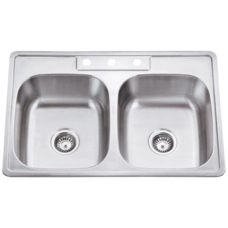 33 in. Drop-In 50/50 Double Bowl 20 Gauge Stainless Steel Kitchen Sink with Accessories