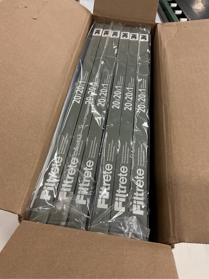 Condition photo showing New/Like New for filtrete 20 x 20 x 1 air filter, merv 5, 6-pack, ac furnace hvac, mpr 300 basic dust defense, pleated electrostatic, removes lint 20x20x1