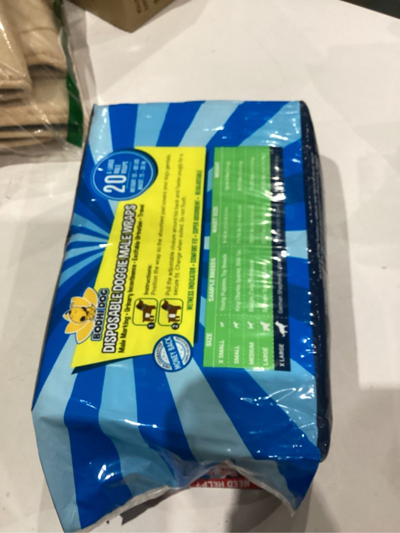 Condition photo showing As Is for Bodhi Dog Disposable Male Dog Diapers - Super Absorbent, Leak-Proof Pee Wraps - Adjustable Fit, Comfortable Design, Advanced Moisture Control, and Wetness Indicator - Extra Large (20 Count)