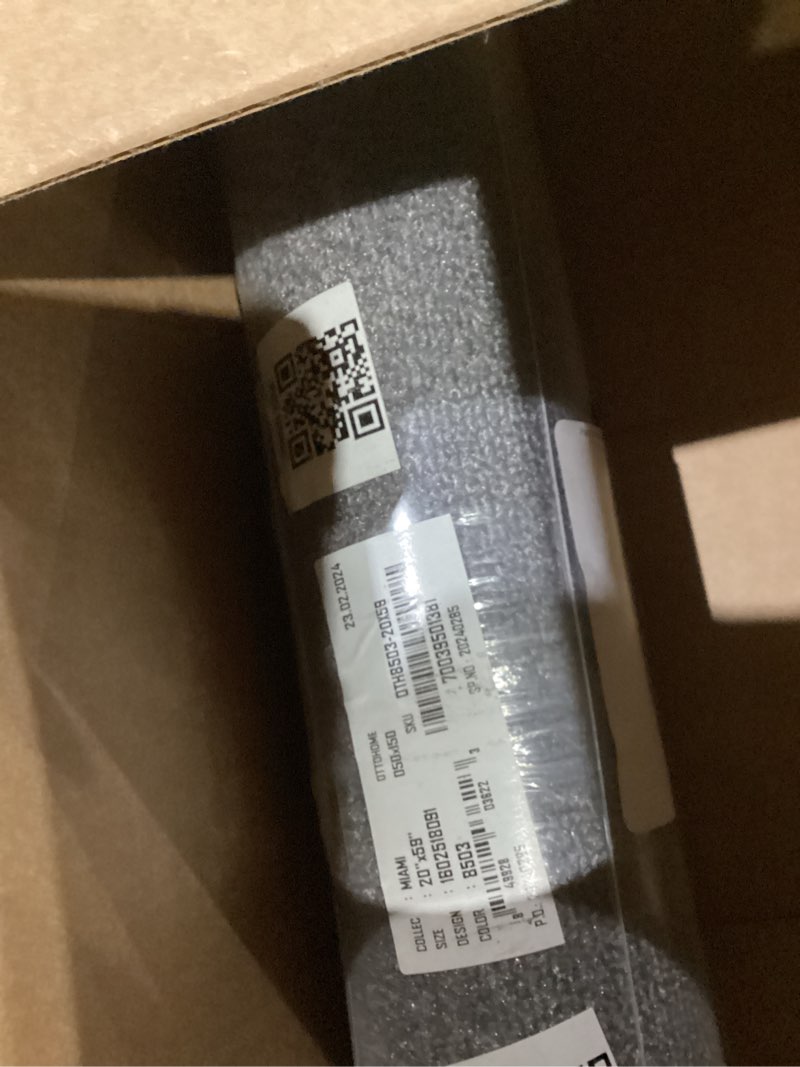 Condition photo showing As Is for Ottomanson Oscar Collection Non-Slip Rubberback Solid 2x5 Indoor Runner Rug, 20" x 59", Gray