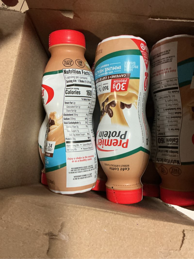 Condition photo showing Good Condition for (By nov-21-2025)Premier Protein Shake, Café Latte, Caffeinated, 30g Protein, No Added Sugar, 24 Vitamins & Minerals to Support Immune Health, 11.5 fl oz, 12 Pack